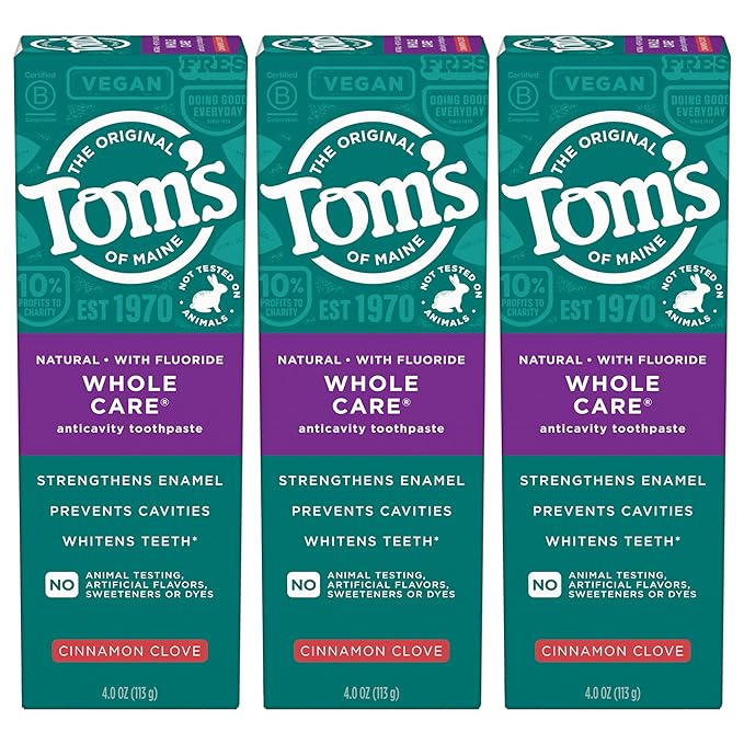 Tom's of Maine Whole Care Natural Toothpaste with Fluoride, Cinnamon Clove, 4.0 oz. 3-Pack (Packaging May Vary)