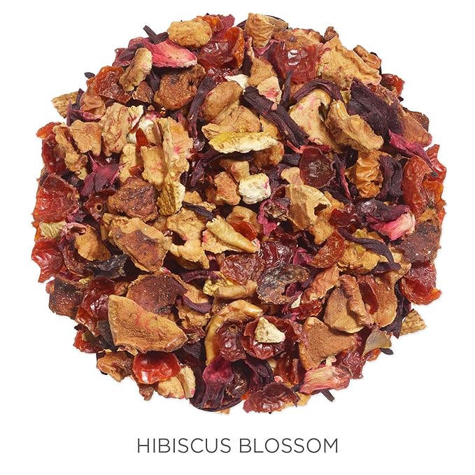 Tea Forte Hibiscus Blossom Premium Loose Leaf Caffeine-Free Herbal Tea Blend Canister, Makes 35-50 Cups, Round Canister