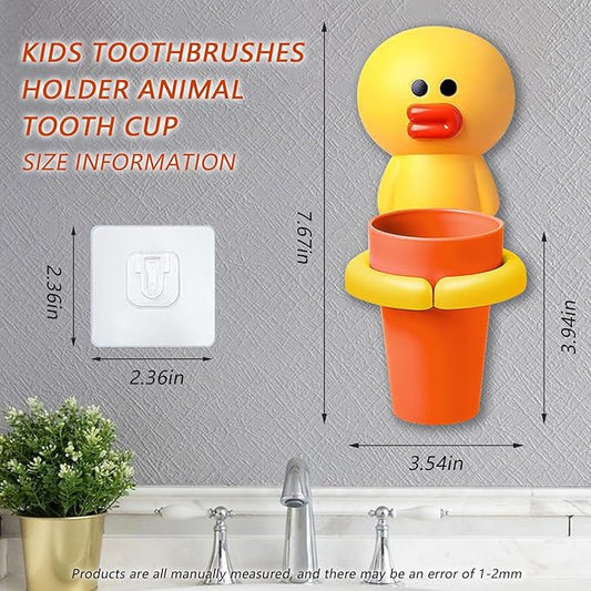 Kids Toothbrushes Holder Animal Tooth Cup Holder,Mouthwash Cup Rack for Children,Wall Mounted Sucker Toothpaste Storage Set Cute Household Toothpaste Rack No Punching Shelf Bracket with Cup (Chick)