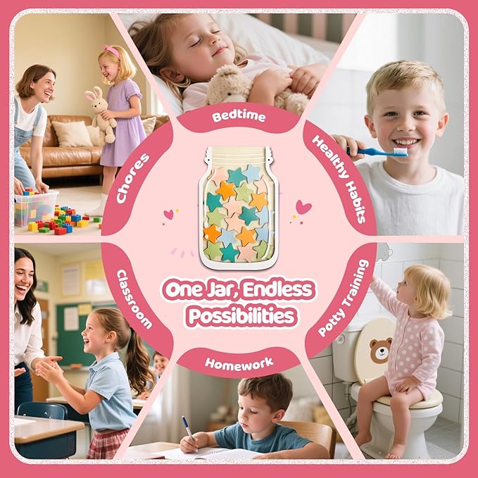 Magnetic Reward Jars for Kids - Star Tokens Reward Jar for Classroom Star Jar Reward System Behavior Chart for Kids at Home Potty Training