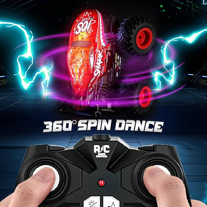 BEZGAR Monster Truck Toys - Remote Control Monster Truck with Light & Music, Dinosaur Toys for Kids, 1:20 Scale RC Truck with 360° Spins and Drifting, Remote Control Car for Boys 4-7 Red