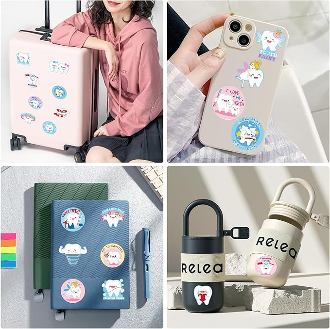 1000 PCS Tooth Shaped Roll Stickers,Tooth Shaped Dental Stickers Laptop,Water Bottle, Envelopes, Party Decorations Supplies Decor DIY Sticker Labels (style1)