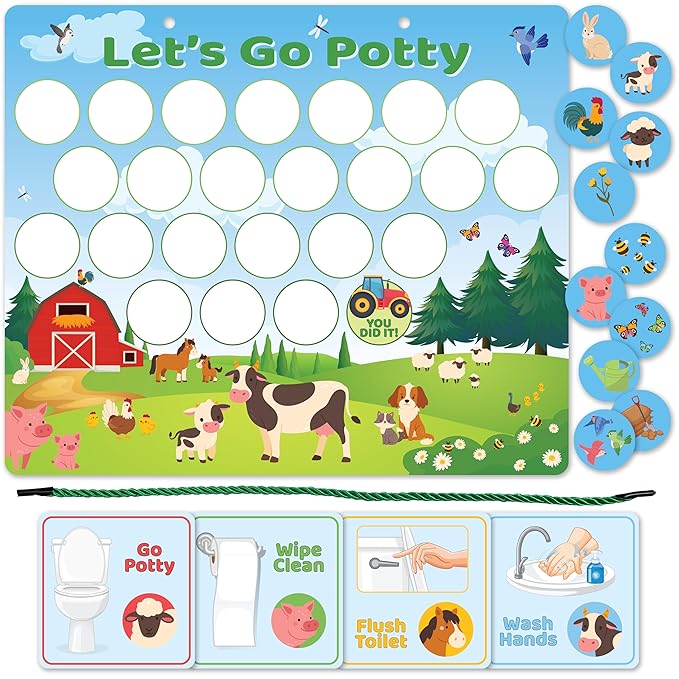 Reusable Magnetic Animals Potty Chart, Potty Training for Boys, Potty Training Chart for Toddler Girls, Potty Training Rewards Boys, Sticker Chart Kids, Potty Training Sticker Chart for Toddlers