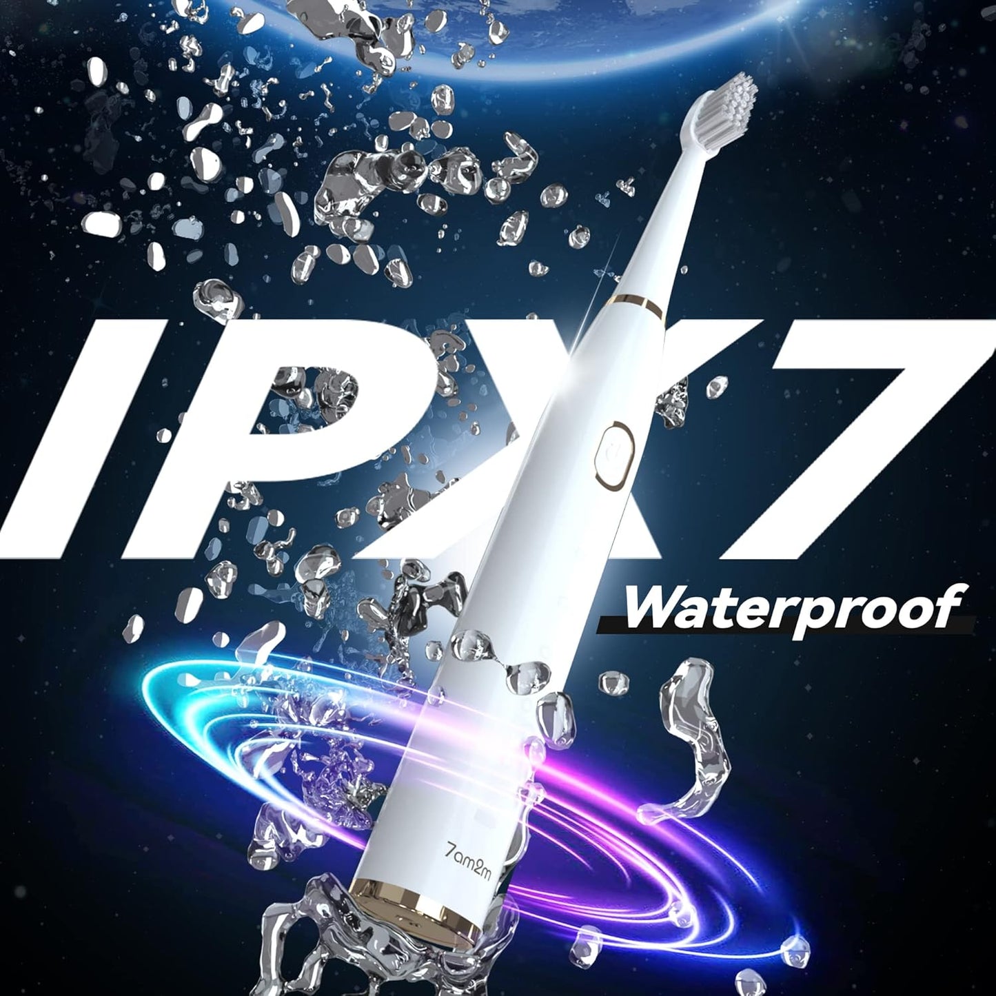 7AM2M Sonic Electric Toothbrush for Adults and Kids- High Power Rechargeable Toothbrushes with 8 Brush Heads,5 Adjustable Modes, Built-in 2-Minute Smart Timer,4 Hours Fast Charge for 30 Days(White)