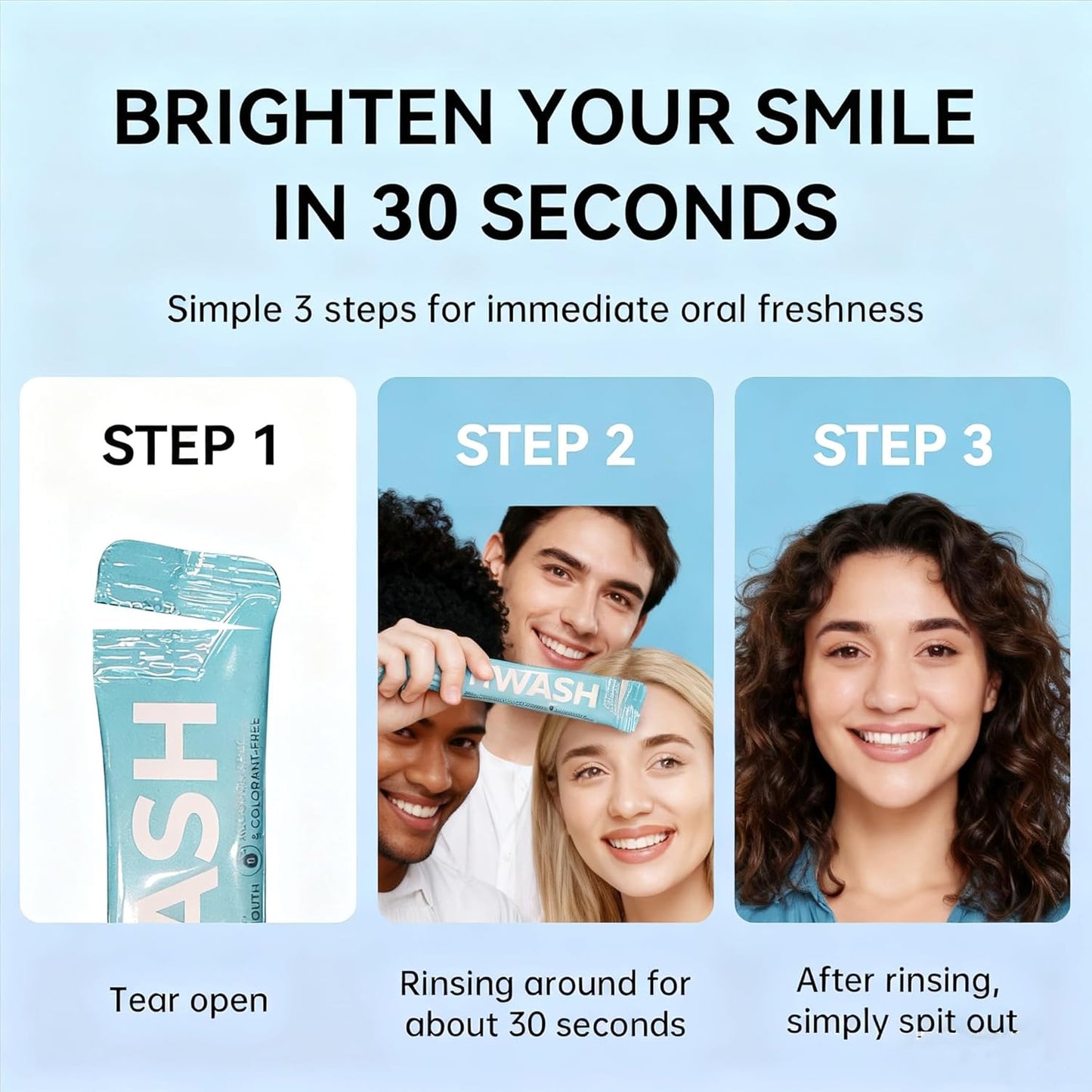 Mouthwash Travel Size Portable Packets to Go, Alcohol & Fluoride Free Fresh Mint MouthwashStrips for Superior Oral Hygiene,30 Individual Disposable Mouthwash Packs(Pack of 30)