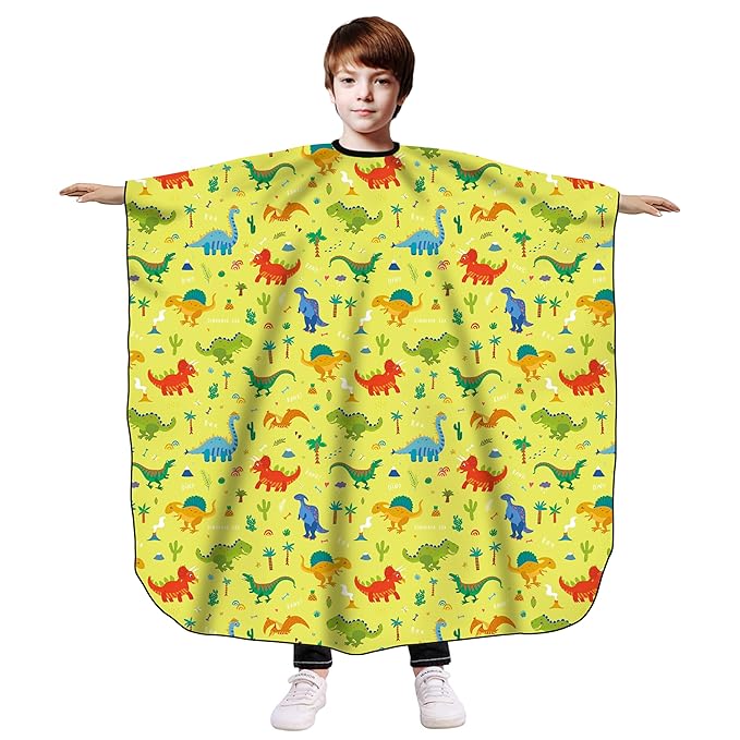 Kids Waterproof Salon Shampoo Capes - 39" 51" (Yellow Dinosaur)