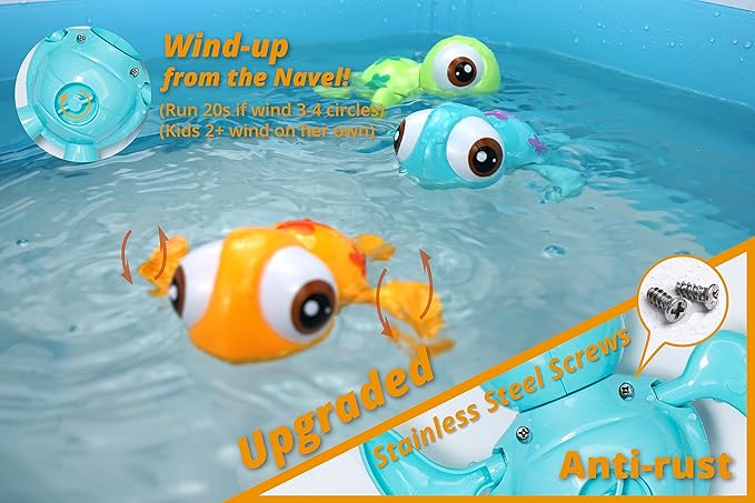 DUCKBOXX XX Wind-up Swimming Sea Turtles Bath Toy, No Battery Mold-Free Anti-Rust Interactive Montessori Toy for Kids 18M+ (3pcs)