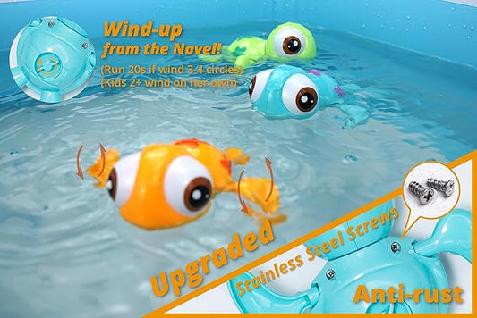 DUCKBOXX XX Wind-up Swimming Sea Turtles Bath Toy, No Battery Mold-Free Anti-Rust Interactive Montessori Toy for Kids 18M+ (3pcs)