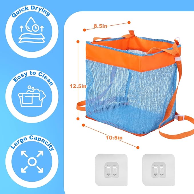 3-in-1 Bath Toy Storage Bag,Large Capacity Mesh Bath Toy Net Holder for Bathtub Shower Bathroom Pool Outdoor,Kids Bath Decor Accessories Tub Toy Organizer Basket