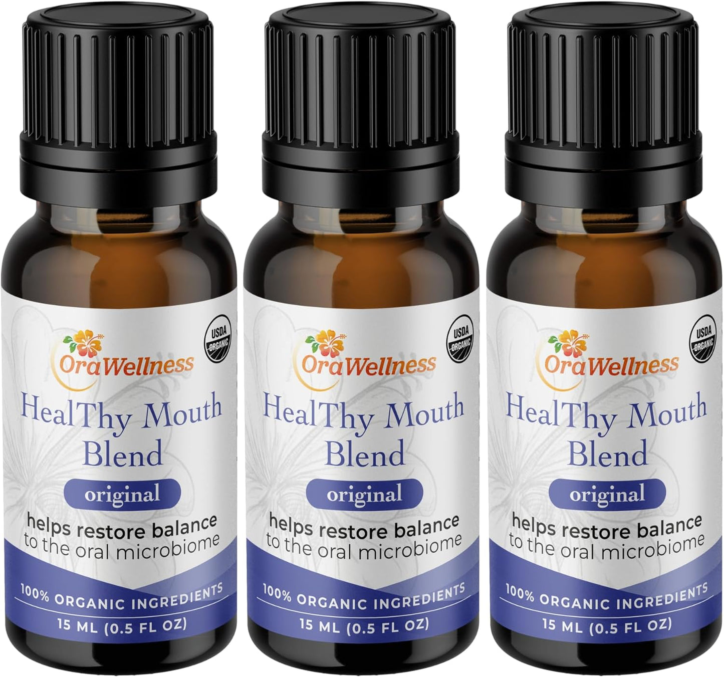 OraWellness Healthy Mouth Blend Organic Tooth Oil, Flouride Free Made in The USA Toothpaste & Mouthwash Alternative, Natural Rinse for Healthy Teeth & Gums for Women, Men and Kids, Pack of 3