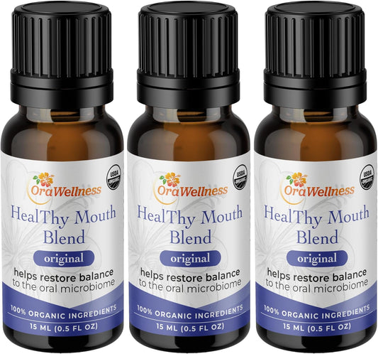 OraWellness Healthy Mouth Blend Organic Tooth Oil, Flouride Free Made in The USA Toothpaste & Mouthwash Alternative, Natural Rinse for Healthy Teeth & Gums for Women, Men and Kids, Pack of 3