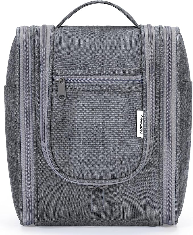 Narwey Small Hanging Toiletry Bag Women Travel Makeup Bag Organizer Toiletries Bag for Travel Size Essentials Accessories Cosmetics (Medium, Grey)