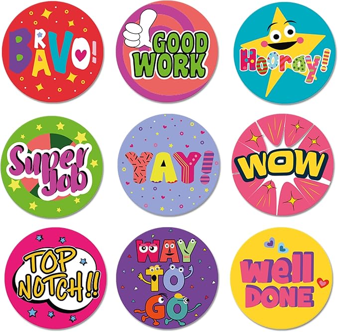Sweetzer & Orange Teacher Reward Stickers – 1008 in 9 Designs, 1-Inch Motivational Sticker for Kids, Potty Training Reward and Teacher Supplies for Classroom