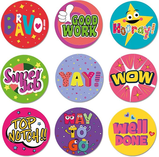 Sweetzer & Orange Teacher Reward Stickers – 1008 in 9 Designs, 1-Inch Motivational Sticker for Kids, Potty Training Reward and Teacher Supplies for Classroom