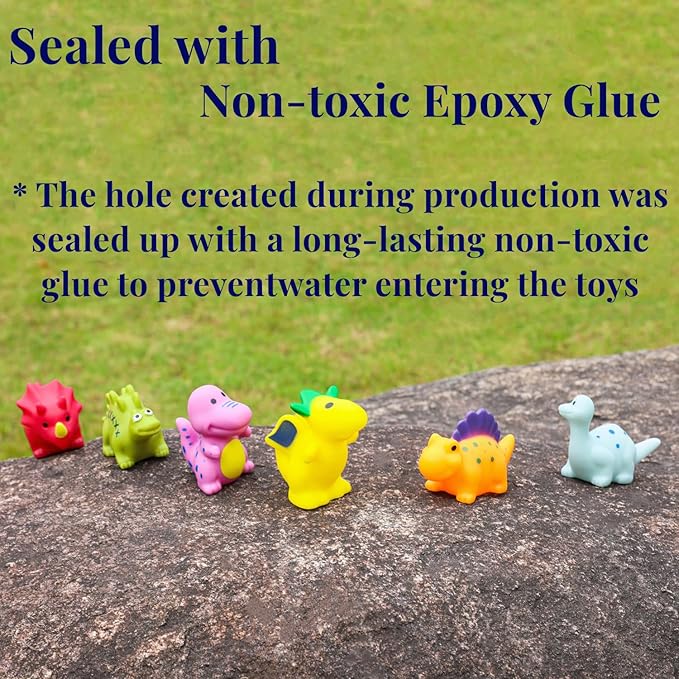XY-WQ Bath Toys No Hole, for Infants 6-12& Toddlers 1-3, No Hole Bathtub Toys (Dinosaur, 6 Pcs with Mesh Bag)