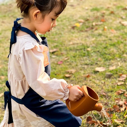 BLUE GINKGO Toddler Gardening Tools - Silicone Beach Toys, Garden Toys for Toddlers | Kids Shovel and Rake Set, Watering Can, Sand Molds | Outdoor Baby Gardening Set (Terracotta)