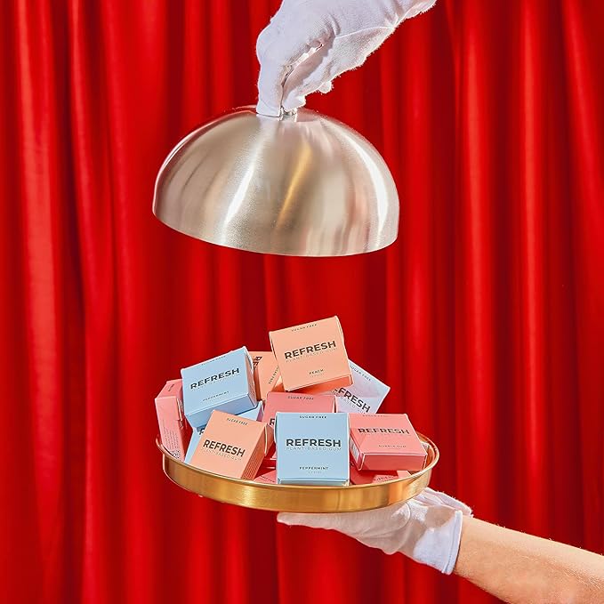 Refresh Gum, Xylitol, Sugar Free, Natural, Chewing Gum, Natural Flavors & Organic Ingredients, Plant-Based, Non GMO, Gluten Free, Vegan, Peppermint, Bubble Gum & Peach, 12 Pcs, 6 Pack