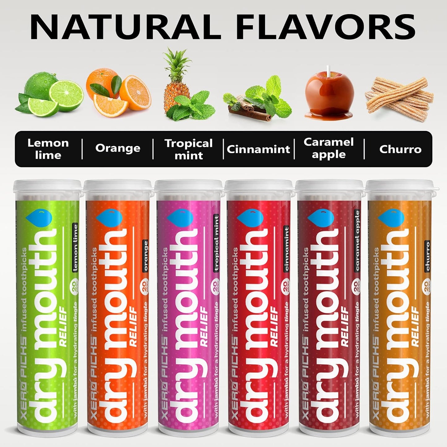 Xero Picks Dry Mouth - Infused Flavored Toothpicks for Long Lasting Fresh Breath & Dry Mouth Prevention (Variety 6 Pack)