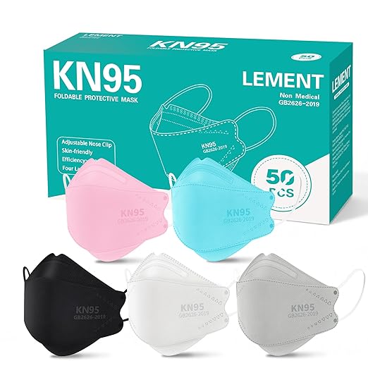 LEMENT KN95 Face Masks - 50 Pack Breathable Comfortable Disposable Masks For Adult, Filter Efficiency≥95%, Elastic Ear Loops, 5 Colors