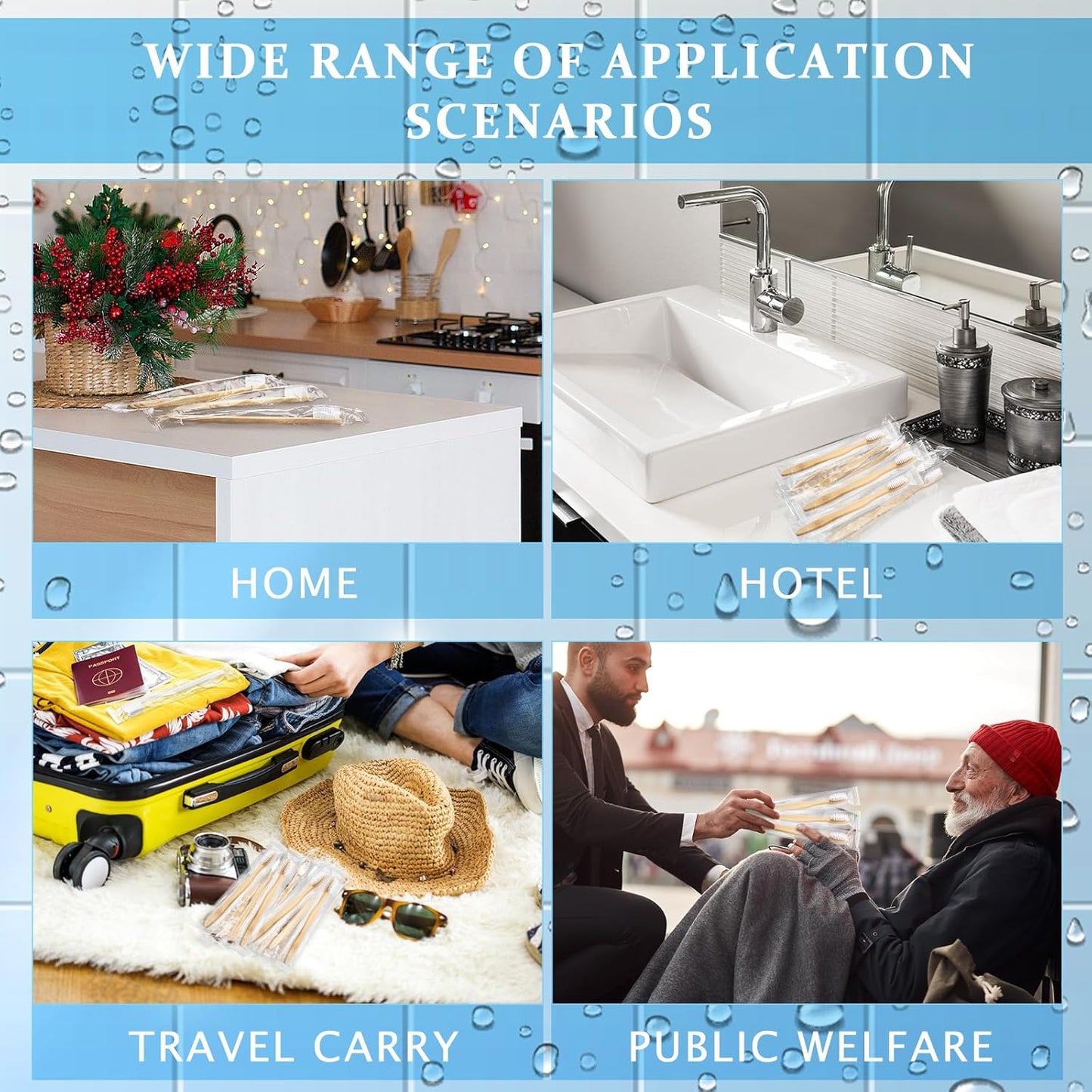 Sliner 100 Packs Prepasted Disposable Toothbrush Bamboo Prepasted Individually Wrapped Pre Pasted Toothbrush with Bamboo Handles Homeless Gift Set for The Homeless (Classic Color)