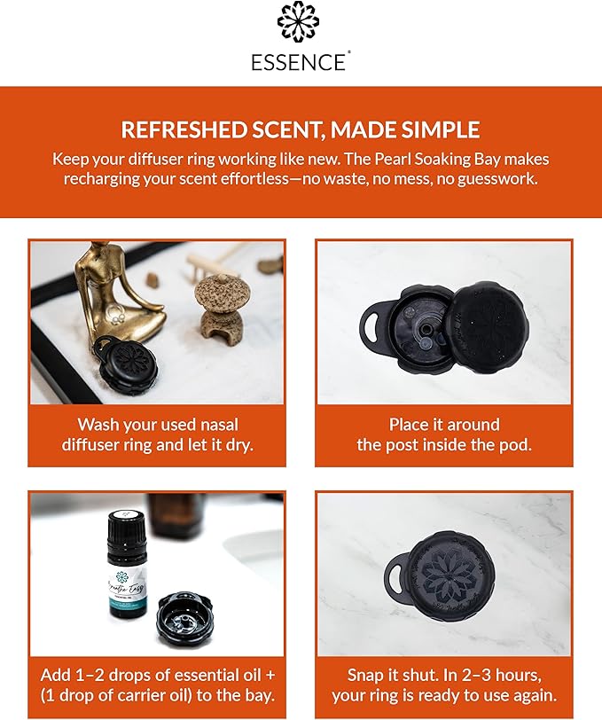 Essence Pearl Travel Case - Wearable Aromatherapy Kit with Nasal Diffuser Rings, Soaking Bay, and 5mL Essential Oil – Portable Wellness Gift Set for On?The?Go Self Care