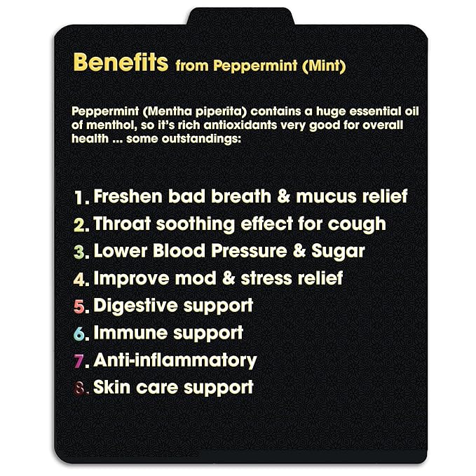 Peppermint (Mint) Tea Bags Pyramid with String - Strong Taste of Menthol - Throat Soothing for Cough & Mucus Relief, Freshen Breath, Digestive Support - Premium Peppermint Leaves (Mentha Piperita)