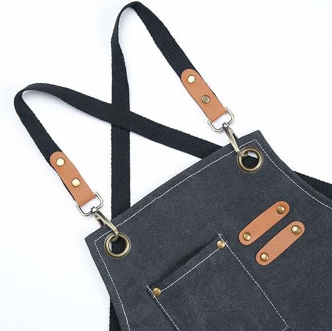 MT WORLD Kids Canvas Apron Personalized Toddler Apron for Boys Adjustable Denim Aprons for Cooking Baking Gardening Painting