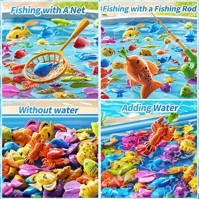 Magnetic Fishing Toys Game Pool Toys Set for Kids 3-5, Water Table Bathtub Toys with Pole Rod Net Plastic Floating Fish, Outdoor Toys for Kids Boys Girls Age 3 4 5 6 7 8 Year Old