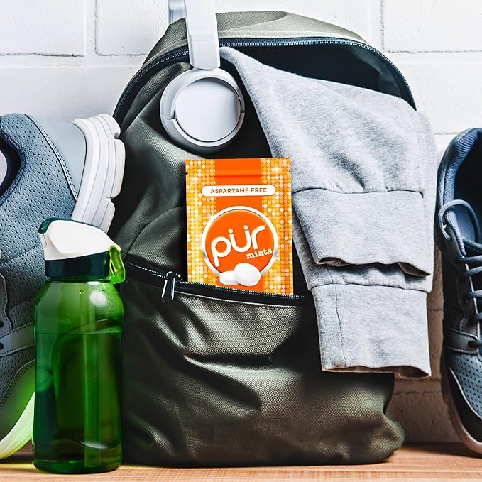 PUR Mints | Aspartame Free Breath Mints | Made with Xylitol | Sugar Free, Vegan, Gluten Free | Natural Tangerine Tango Flavor | 65 Pieces in Re-Sealable pouch (Pack of 1)