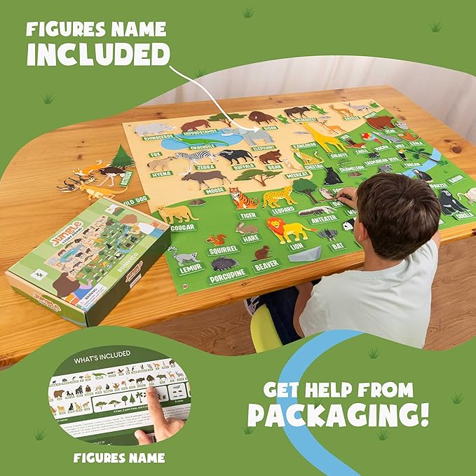 BONNYCO Felt Board for Toddlers with 116 Jungle Animals Figures. Montessori and Sensory Toys, Birthday Gifts for Kids 3-8 Years Old. Educational Games Learning Activities Christmas