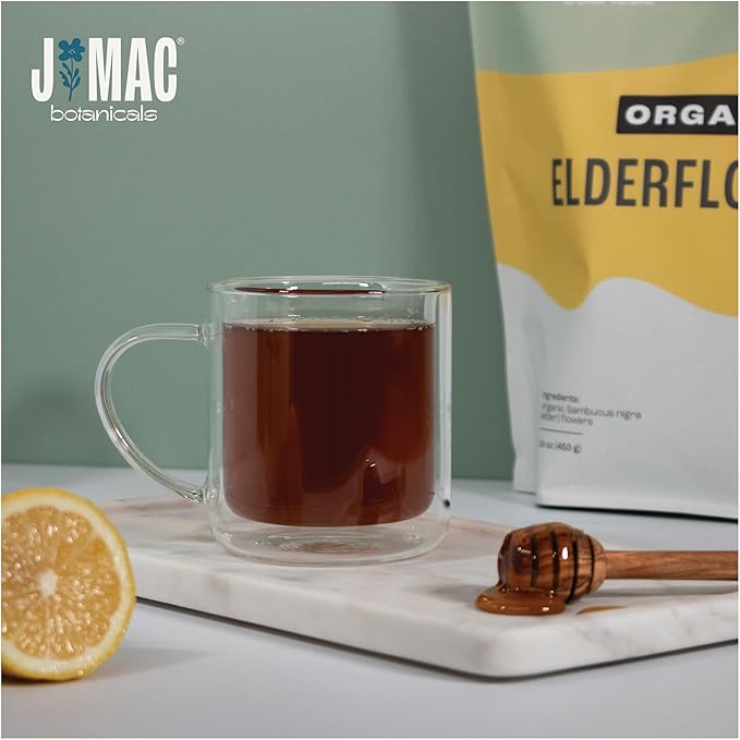 J Mac Botanicals Organic Elderflower, Herbal Tea - 16 ounces