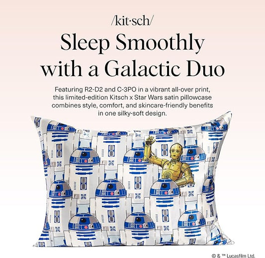 Kitsch x Star Wars R2-D2 & C-3PO Satin Pillowcase | Satin Pillowcase with Zipper, Better Than Silk Pillowcase | Frizz-Reducing Pillow Case for Hair & Skin Care, Cooling & Breathable - Standard