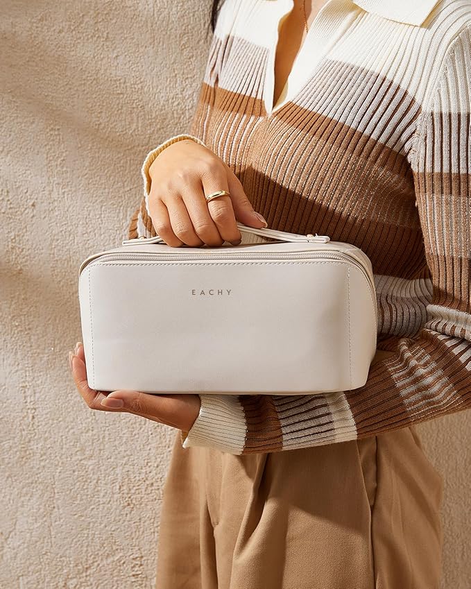 EACHY Travel Makeup Bag,Large Capacity Cosmetic Bags for Women,Waterproof Portable Pouch Open Flat Toiletry Bag Pattern Makeup Bag