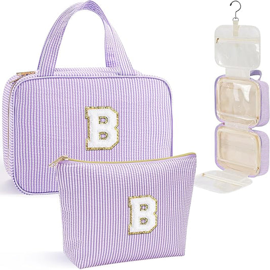 YOOLIFE Hanging Toiletry Bag for Women - Portable Makeup and Travel Bag, Cruise Ship Essentials - Letter B, Purple