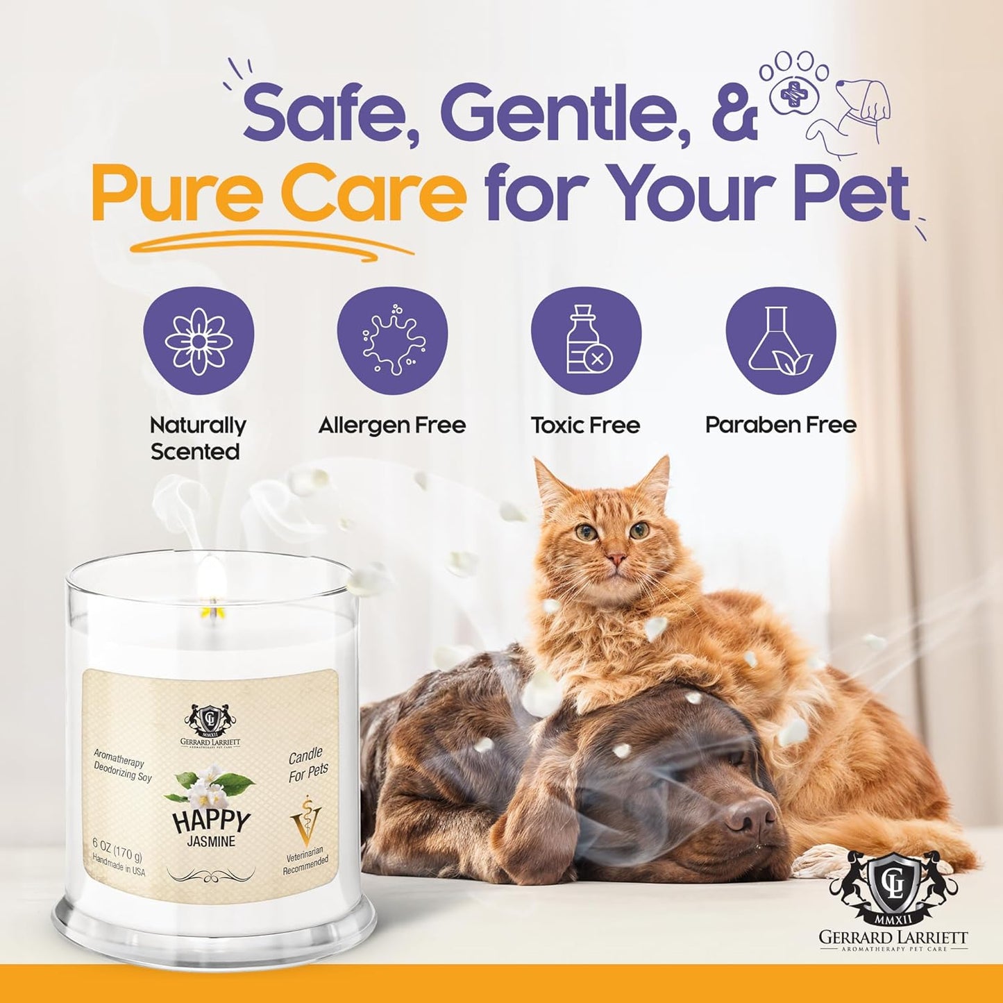 Pet Odor Eliminator Candle Happy Jasmine Scented Candle, Calming Candles Aromatherapy for Home Decor, Soy Wax Pet Candles Odor Eliminator for Animal Lover, Aromatherapy by Gerrard Larriett