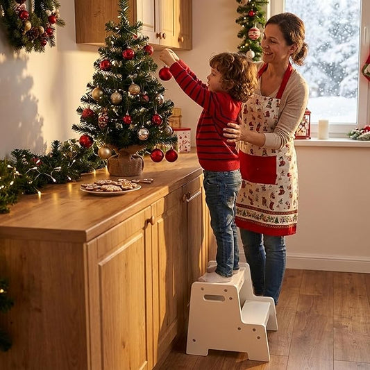 Stepup Baby Wooden Step Stool for Kids White – 2-Step Toddler Stool with Handles, Birch Plywood, Anti-Tip Base & Rounded Corners – Bathroom Sink & Countertop Step Stool