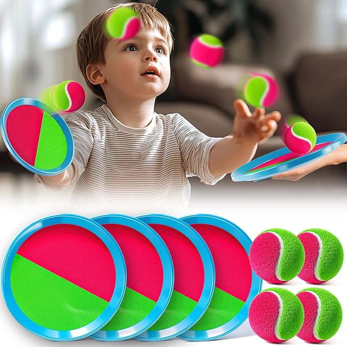 Toss and Catch Ball Game Set, Beach Outdoor Toys for Kids Boys with Paddle, Balls and Storage Bag, Yard Backyard Outside Indoor Toys Games Gifts for Kids Boys Girls Ages 3 4 5 6 7 8 9 10