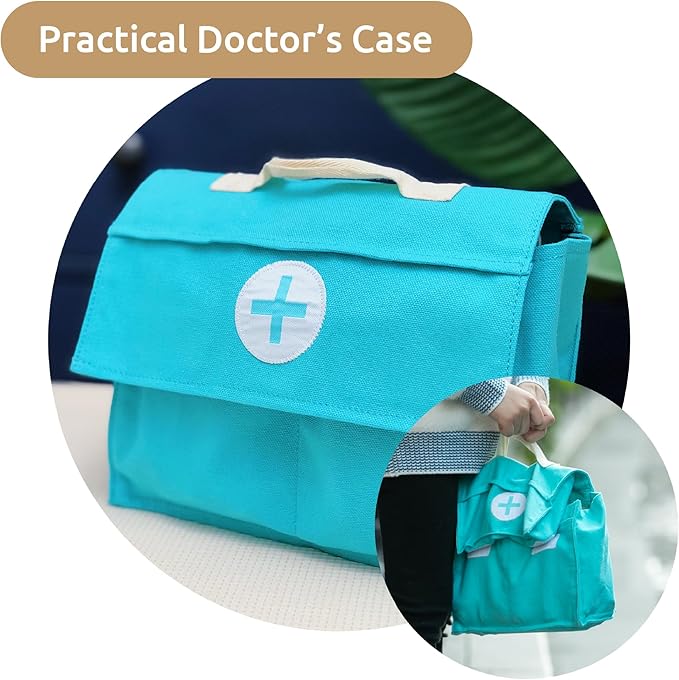 UMU® Wooden Doctor Kit for Kids – 18 pcs Doctor and Dentist Play Set for Toddlers with Stethoscope, Syringe, Tooth Model & More – Medical Pretend Play Toy for Boys and Girls Ages 3 4 5 6