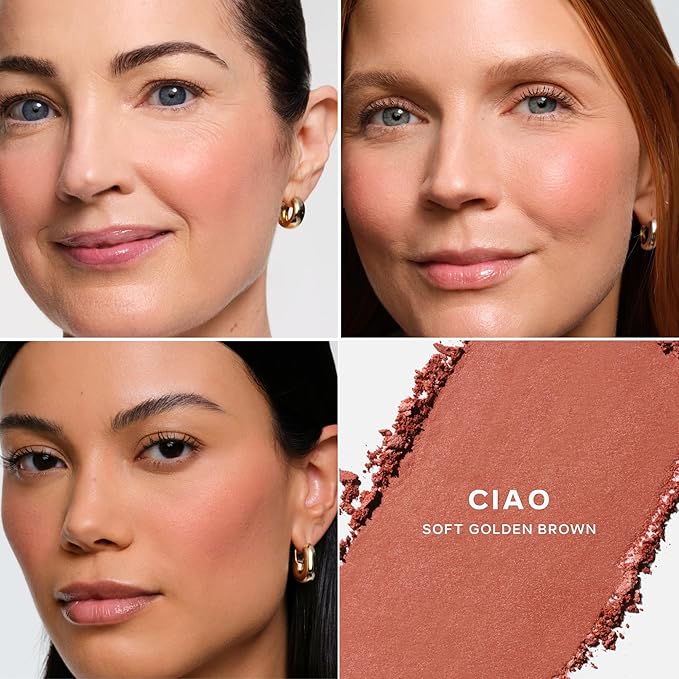 Saie SuperSuede Baked Blush - Talc-Free Powder Blush for Cheeks Infused with Hyaluronic Acid, Glycerin + Squalane - Hydrating Face Makeup for a Natural, Diffused Flush of Color - Ciao (0.1 Ounce)