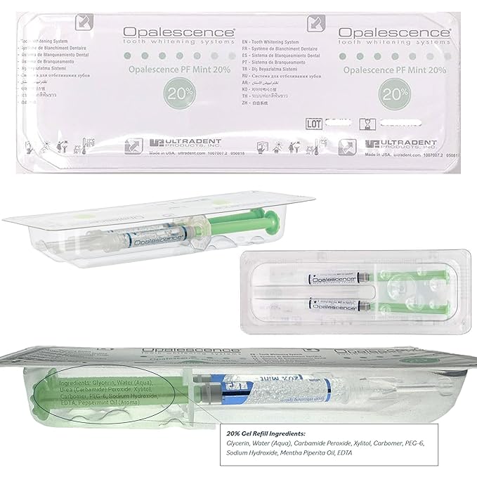 Opalescence 20% Teeth Whitening Refill Kit (4 Syringes) Carbamide Peroxide. Made by Ultradent, in Mint Flavor. Tooth Whitening Refill Syringes - B-5196-4