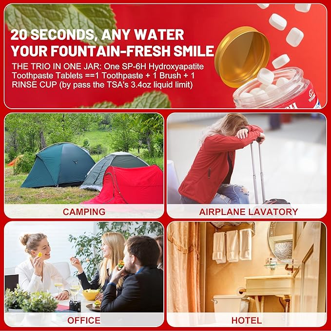 SP-6 Probiotics & Hydroxyapatite Toothpaste Tablets - Remineralizing Enamel Repair, Fluoride-Free Whitening, Mint Fresh Travel Tabs (62 Count)