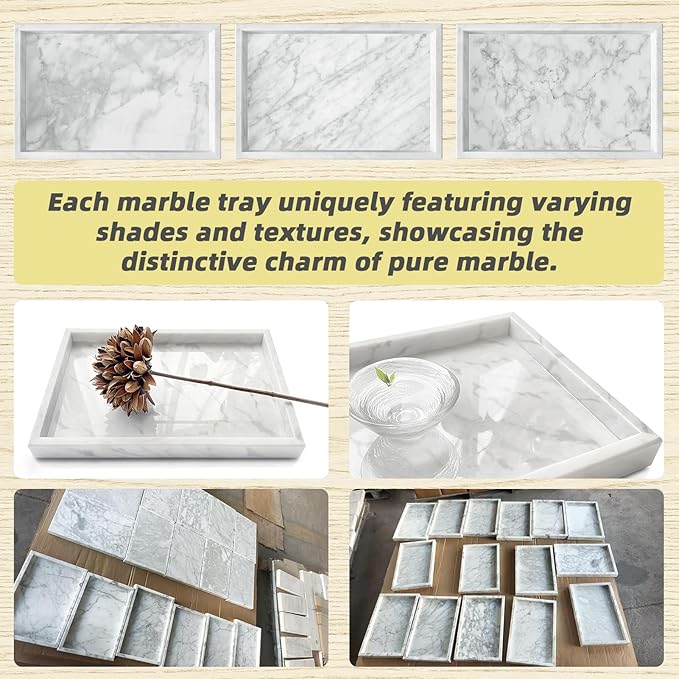 Yew & Tulip Natural Carrara White Marble Vanity Tray, Natural White Marble Serving Tray for Bathroom, Kitchen, Vanity, Home Decor, Wedding etc. (12" x 8" x 1.2")