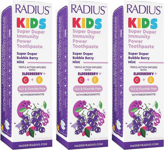 RADIUS Kids Super Duper Immunity Power Toothpaste 2.5 Oz - Super Duper Bubble Berry Mint - Pack of 3
