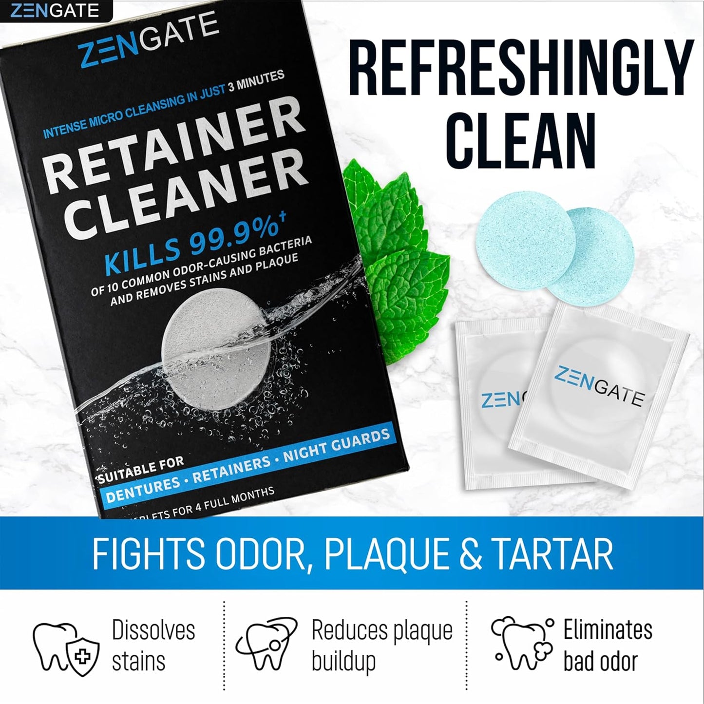 Retainer Cleaner Tablets - Quick Clean for Dentures, Mouth Guards, Aligners, Night Guards - Dental Cleansing Tablets - FSA HSA Approved Items - 2 Packs (240 Tablets Total) - 8 Months Supply