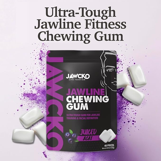 JAWCKO Ultra-tough Jawline Chewing Gum | Get a Stronger, Squarer Jawline | Juiced Acai Jaw Training Hard Gum | Chisel, Sculpt, Tone your Jaw | 15X Hardness | Facial Fitness Mewing Gum | 40 Pieces/Pack