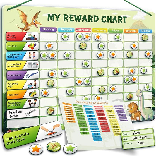 Magnetic Reward Chart for Kids with 280 Magnets - Behavior Chart for Kids at Home - Responsibility Reward Chart - Chore Chart - Visual Schedule - Ideal for Ages 3-9, Autism, ADHD - Green