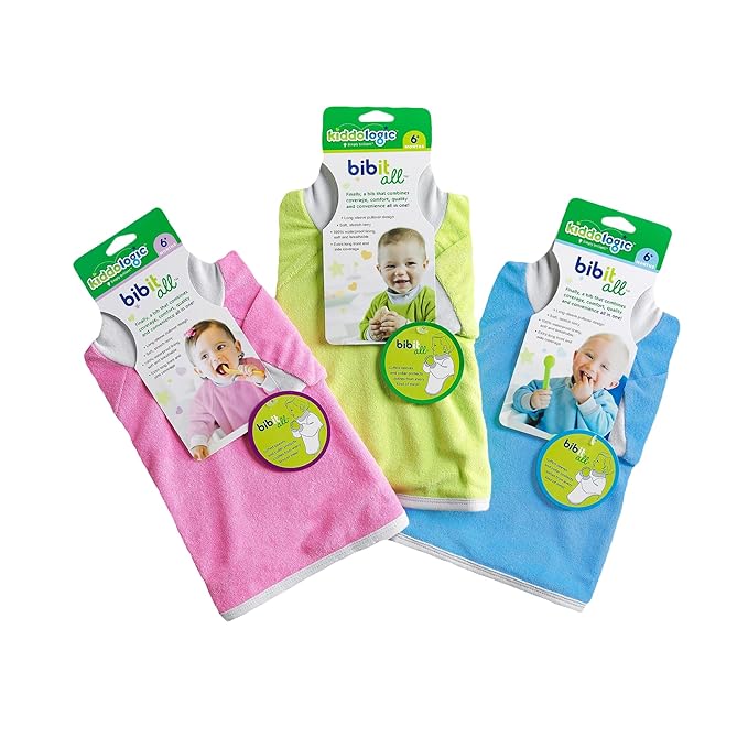 Kiddologic Bibit-all Baby Feeding Bib, Long Sleeves with Ribbed Cuffs and High Collar, Stretchy Pullover Smock, Soft Absorbent Terry, Waterproof Lining, Unisex Infant 6-12 Months, Fresh Lime (Green)