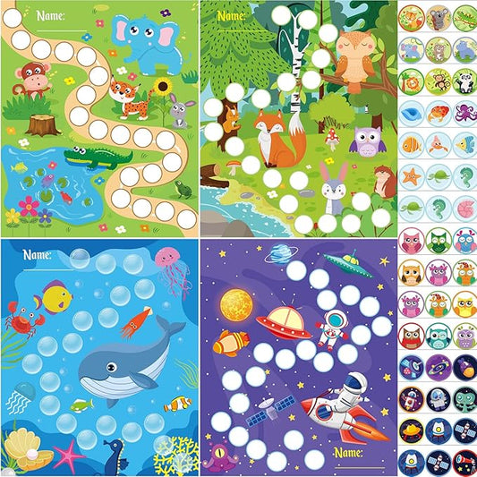 100 Pieces Sticker Charts for Kids Incentives Reward Chart for Kids Behavior in 4 Designs with 2160 Mini Animal Stickers Dry Erase Chore Chart for Classroom Teaching or Home Using
