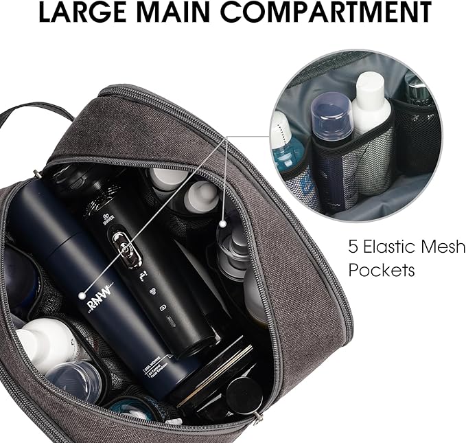 WANDF Travel Toiletry Bag for Men Large Toiletries Shaving Bag Water Resistant Hanging Dopp Kit Travel Accessories Bag for Women Men (Dark Grey)