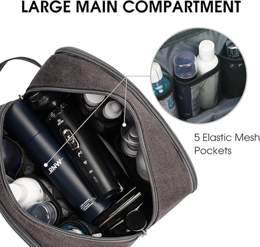 WANDF Travel Toiletry Bag for Men Large Toiletries Shaving Bag Water Resistant Hanging Dopp Kit Travel Accessories Bag for Women Men (Dark Grey)